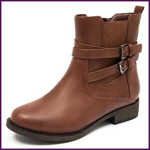 Women's Ankle Boots Side Zip Platform Buckle Strap Low Heel Slip On